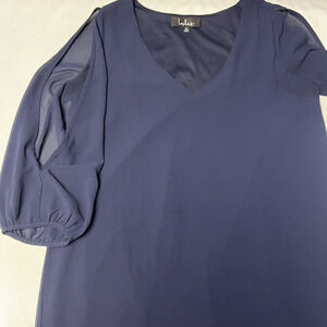 LuLus Mother of the‎ Bride Dress Size M Navy Blue Lined Balloon Slit Sleeves